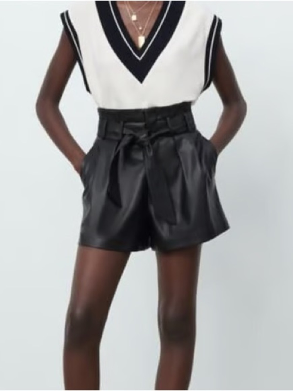 Zara High-Waist Black Faux Leather Shorts